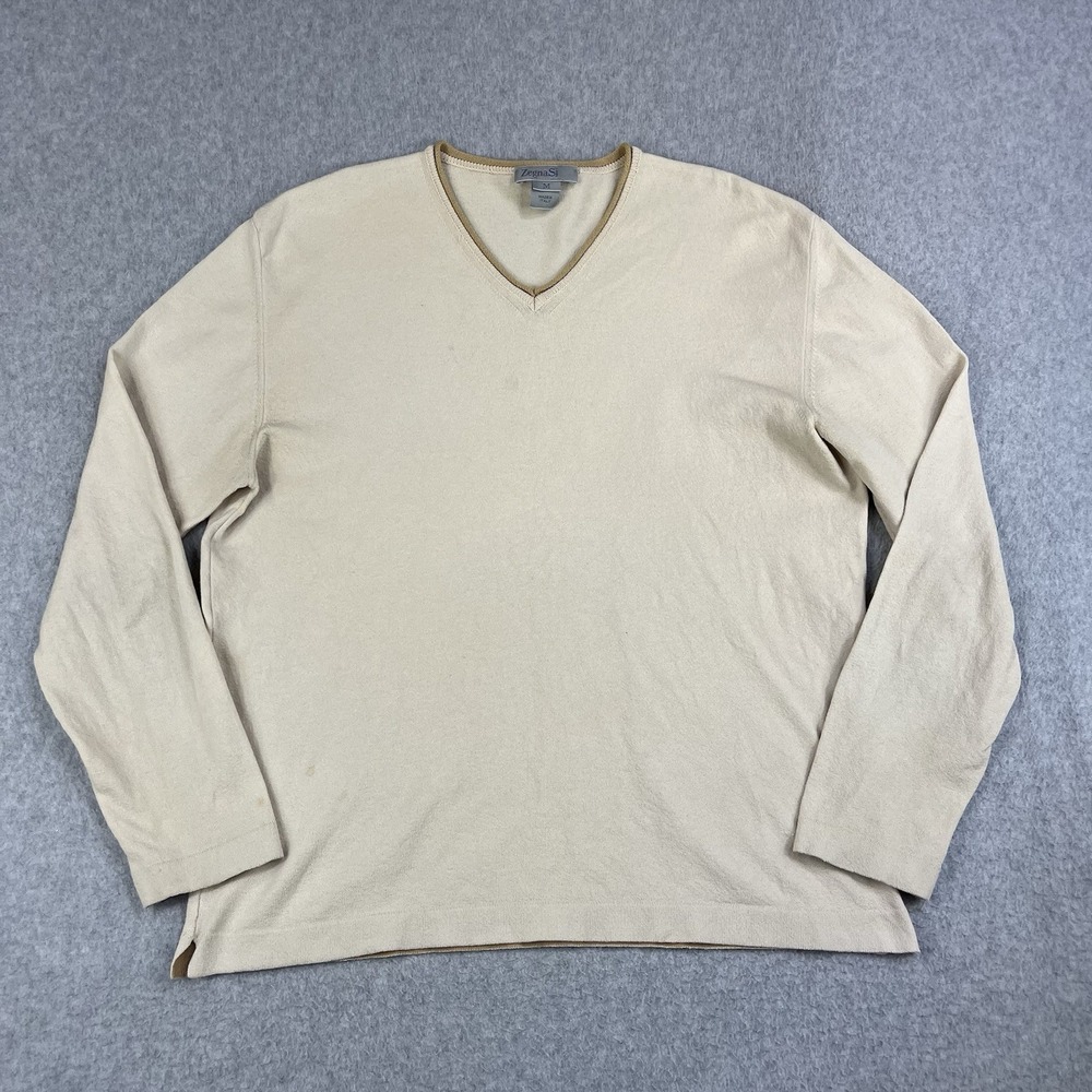 Zegna S Sport Sweater V Neck Mens Medium Cotton Poly Blend Beige Pullover Italy